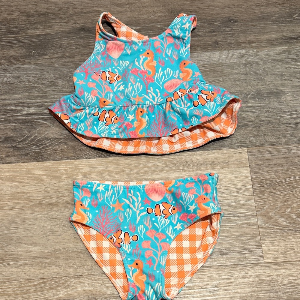 Ruffle Butts Orange & Blue Sea Life Swimsuit